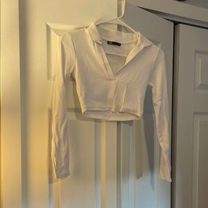 White Long Sleeve Crop Top
